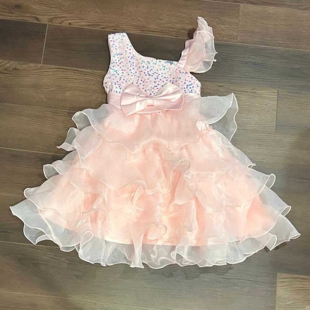 Pink Sequin Tulle Dress One Shoulder Dress 6x